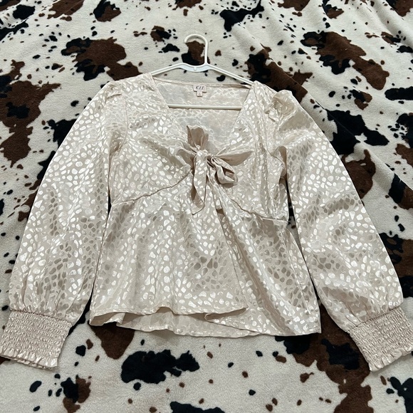 K.I.T long sleeve dress top / blouse - pink champagne shiny cheetah print! - Picture 1 of 5